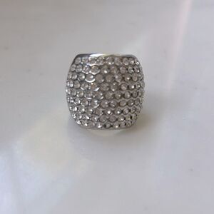 Elegant Silver Crystal Cocktail Ring size 7
